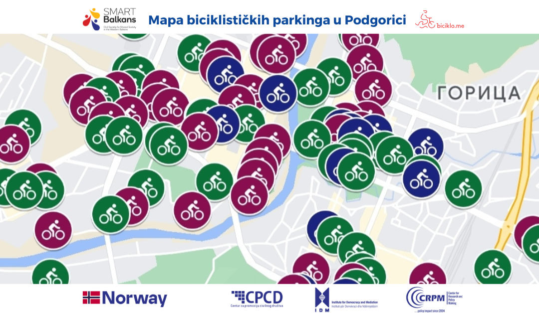 Mapa biciklističkih parkinga u Podgorici