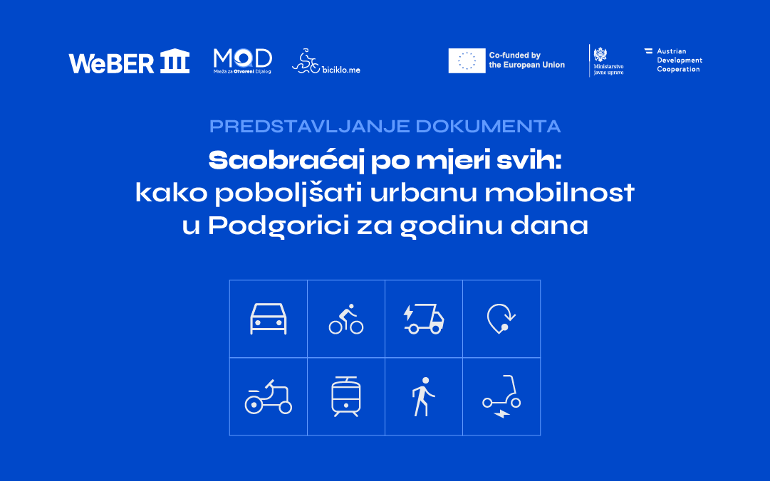 Najava događaja: Predstavljanje publikacije „Saobraćaj po mjeri svih: kako poboljšati urbanu mobilnost u Podgorici za godinu dana“